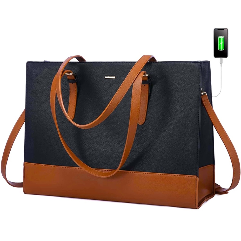 Laptop Bag for Women Work 15.6 Inch Computer Tote Handbag Leather Shoulder Purse